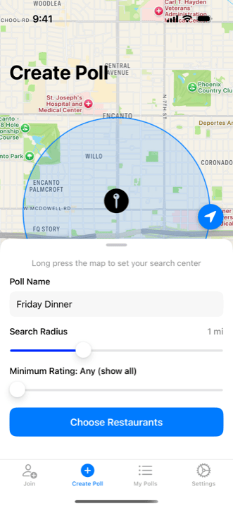 Creating a poll on a map in the Restaurantr app